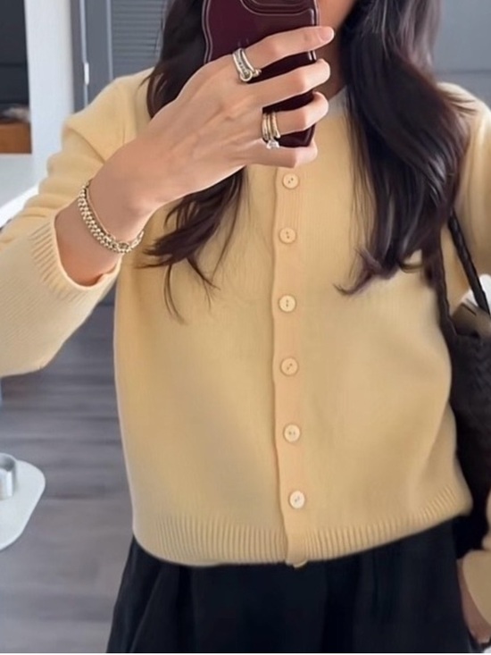 Reformation Sweaters - Reformation Clara Cashmere Crew Cardigan in Parmesan